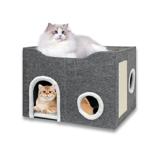 Faltbares Katzenbett,Katzenhöhle Indoor für Große Katzen,Katzenhaus Katzenkorb zum schlafen,2 Schicht Katzen Bett mit Spielball 50x40x40cm von Generic