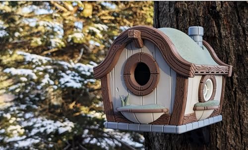Fantasy Cottage Vogelhaus | 17 x 17 x 22 cm Storybook Garten Dekor | Outdoor Vogelhaus für kleine Vögel | witterungsbeständiges PETG Design von Generic