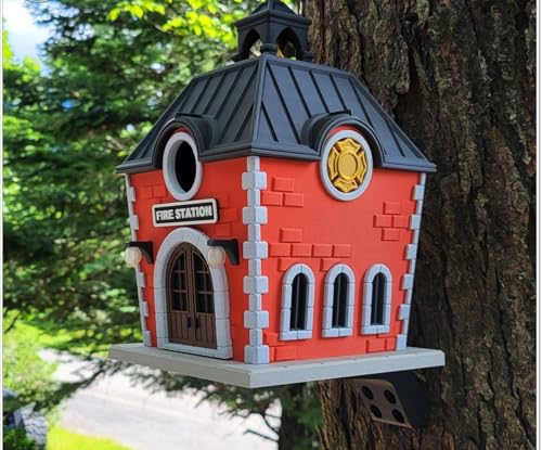 Feuerwache Vogelhaus | 16 x 16 x 24,9 cm Neuheit Gartendekoration | Vogelhaus für den Außenbereich für kleine Vögel | witterungsbeständiges PETG-Design von Generic