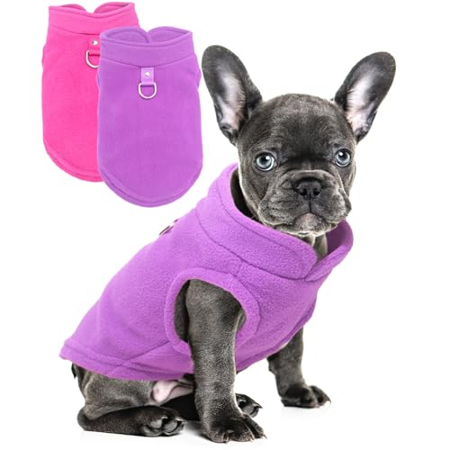 Fleece-Hundekleidung, Weste, warm, für kleine Hunde, männlich und weiblich, Herbstpullover, Welpenkleidung mit D-Ring, weicher Welpenpullover (Rosa, Lila, Größe L) von Generic