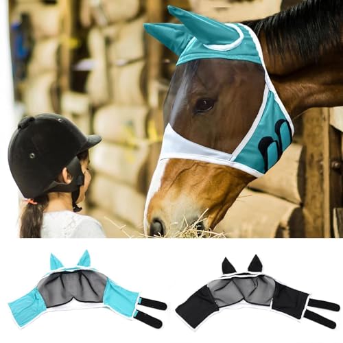 Fliegenmaske Pferd,Pferdemaske mit Ohren Schützerschutz,Moskito Maske für Pferde,Fliegenschutz Pferd Cob mit Ohrenschutz Horse Fly Mask Fliegenhaube Pferde Atmungsaktive Moskito Maske (Schwarz, M) von Generic