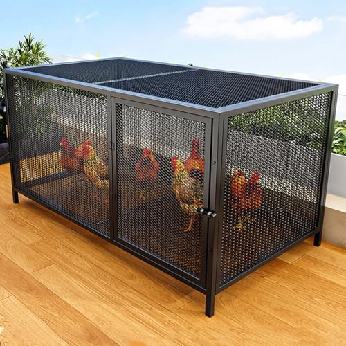 Freilaufgehege Hühner Klein Boden Mit Vierkantträger Länge 100/147cm Hühnerhaus Winterfest Klein für Hühner, Ente & Kleintiere Doppeltür- Und Türschlossdesign(Black,100 * 58 * 62CM) von Generic