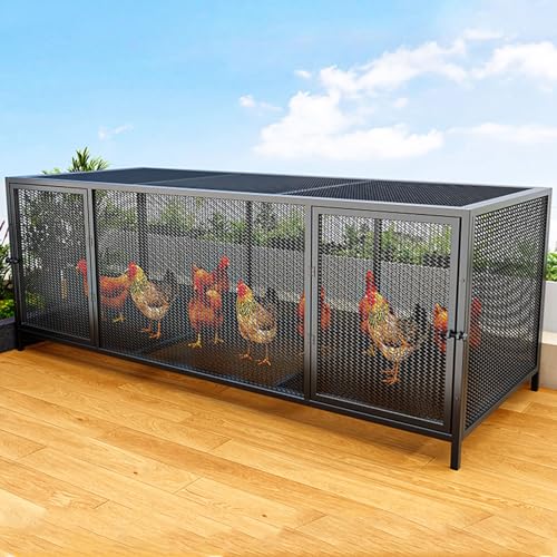 Freilaufgehege Hühner Klein Boden Mit Vierkantträger Länge 100/147cm Hühnerhaus Winterfest Klein für Hühner, Ente & Kleintiere Doppeltür- Und Türschlossdesign(Black,147 * 58 * 62CM) von Generic