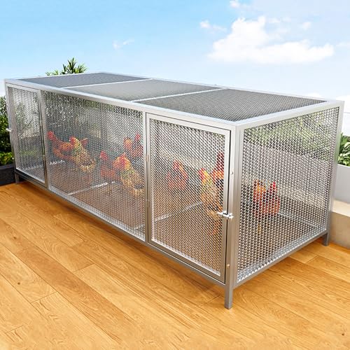 Freilaufgehege Hühner Klein Boden Mit Vierkantträger Länge 100/147cm Hühnerhaus Winterfest Klein für Hühner, Ente & Kleintiere Doppeltür- Und Türschlossdesign(Silver,147 * 58 * 62CM) von Generic
