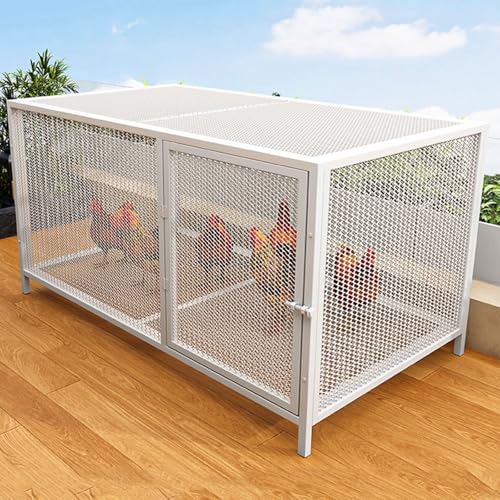 Freilaufgehege Hühner Klein Boden Mit Vierkantträger Länge 100/147cm Hühnerhaus Winterfest Klein für Hühner, Ente & Kleintiere Doppeltür- Und Türschlossdesign(White,100 * 58 * 62CM) von Generic