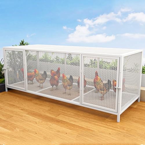 Freilaufgehege Hühner Klein Boden Mit Vierkantträger Länge 100/147cm Hühnerhaus Winterfest Klein für Hühner, Ente & Kleintiere Doppeltür- Und Türschlossdesign(White,147 * 58 * 62CM) von Generic