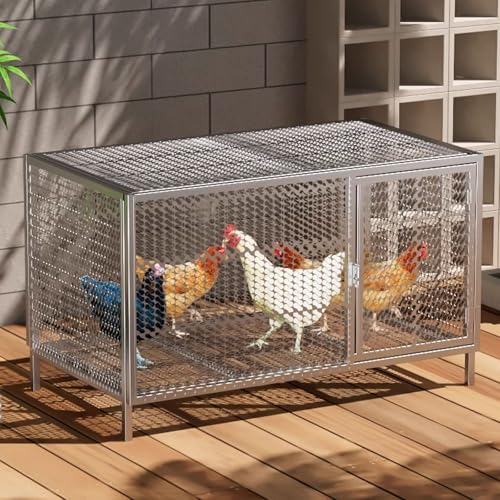Freilaufgehege Hühner Länge 80/100/130CM Hochtemperaturbeständiger Lack Outdoor Geflügelstall Rundum Kettenstahlgeflecht Originalfarbe, Schwarz(Black,80 * 58 * 62CM) von Generic