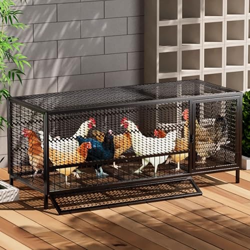 Freilaufgehege Hühner Länge 80/100/130CM Hochtemperaturbeständiger Lack Outdoor Geflügelstall Rundum Kettenstahlgeflecht Originalfarbe, Schwarz(Multi-Colored,130 * 58 * 62CM) von Generic