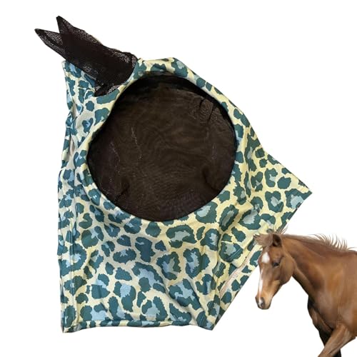Full Face Fly Cover - Leopardenmuster Anti -Fliege -Abdeckung, Pferdemaskeschutz | Atmungsaktives Netzschild, Anti-Bite-Pferdeausrüstung, Reittaste für Reiten, Wanderweg, Scheunengebrauch von Generic