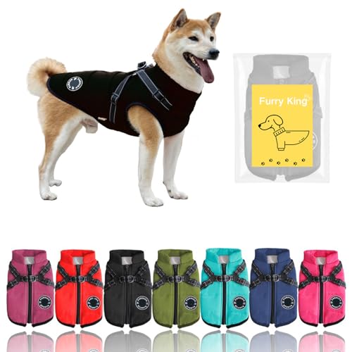 Furry King Hunde-Wintermantel mit Geschirr, 7 Farben, wasserdicht, mit Fleece gefüttert, Schwarz, Größe M Furry King Hunde-Wintermantel mit Geschirr, 7 Farben, wasserdicht, mit Fleece gefüttert, Schwarz, Größe M von Generic