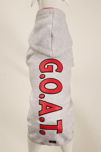 G.O.A.T. Grauer Hunde-Kapuzenpullover – Fleece-gefüttertes Winter-Outfit, stilvoller Hochfrequenzdruck auf der Rückseite, Baumwoll-Sweatshirt mit Kapuze, warmer Kapuzenpullover mit Loch für die Leine, von Generic