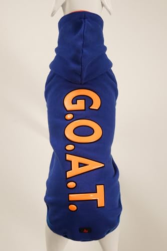 G.O.A.T. Marineblauer Hunde-Kapuzenpullover – Fleece-gefüttertes Winter-Outfit, stilvoller Hochfrequenzdruck auf der Rückseite, Baumwoll-Sweatshirt mit Kapuze, Kapuzenpullover mit Loch für die Leine, von Generic