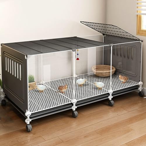 Gehege für Kleintiere Mit Rädern Drahtgitter + PP Freilaufgehege Hühner Klein Transparentes Panel Top Fensterdesign Herausziehbarer Bodenwanne(Black,107 * 47 * 45CM) von Generic