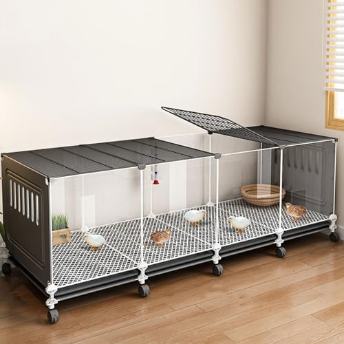 Gehege für Kleintiere Mit Rädern Drahtgitter + PP Freilaufgehege Hühner Klein Transparentes Panel Top Fensterdesign Herausziehbarer Bodenwanne(Black,144 * 47 * 45CM) von Generic