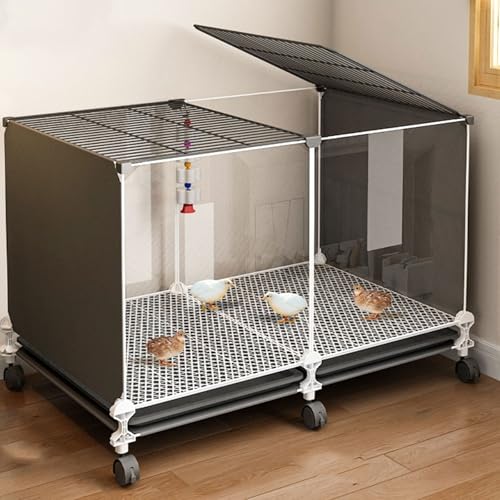 Gehege für Kleintiere Mit Rädern Drahtgitter + PP Freilaufgehege Hühner Klein Transparentes Panel Top Fensterdesign Herausziehbarer Bodenwanne(Black,72 * 37 * 45CM) von Generic