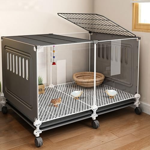 Gehege für Kleintiere Mit Rädern Drahtgitter + PP Freilaufgehege Hühner Klein Transparentes Panel Top Fensterdesign Herausziehbarer Bodenwanne(Black,72 * 47 * 45CM) von Generic