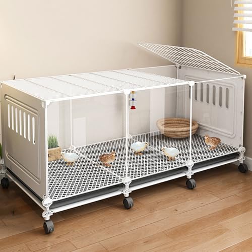 Gehege für Kleintiere Mit Rädern Drahtgitter + PP Freilaufgehege Hühner Klein Transparentes Panel Top Fensterdesign Herausziehbarer Bodenwanne(White,107 * 47 * 45CM) von Generic