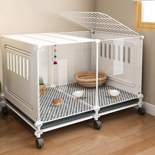 Gehege für Kleintiere Mit Rädern Drahtgitter + PP Freilaufgehege Hühner Klein Transparentes Panel Top Fensterdesign Herausziehbarer Bodenwanne(White,72 * 47 * 45CM) von Generic