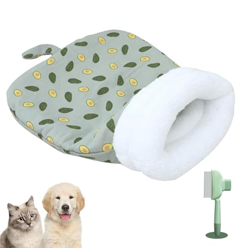 Gemütliches Haustiernest for Katzen und Hunde, weicher Plüsch-Schlafsack warmes Katzenbett, tragbares Haustiernest, kleines Hunde(Avocado,14 * 18inch) von Generic