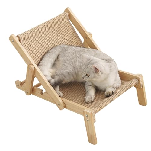 Generic Faltbare Sonnenliege aus Sisal für Katzen – Strandstuhl tragbar – abnehmbare Hängematte mit Kissen aus Sisal – verstellbar für kleine, mittlere und große Katzen im Innenbereich von Generic