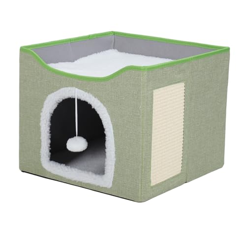 Generic Faltbares Zweistufiges, Zusammen Klappbares Katzen Haus mit Top-Geländer, Gemütliches und Beruhigendes Bett, Multifunktion Aler Haustier-Heim-Schreibtisch für Innen (Hellgrün) von Generic
