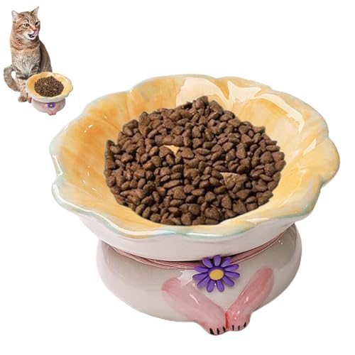 Generic Katzennäpfe erhöht,Erhöhte Futternäpfe für Katzen,Anti-Erbrechen-Keramik-Katzennapf, niedliche Blumenform - Katzenfutternäpfe mit Rutschfester Basis, geneigter, Flacher Futternapf für von Generic