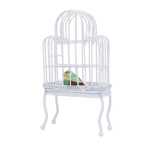 Generic Miniatur -Metallpuppenhausvogelkäfig mit Öffnungstür, Falschem Vogel, Gras, Aufkleber für Mini -Puppenhausdekorationsmaterial: Metall, Plastik für Puppenhaussammlungen (White) von Generic