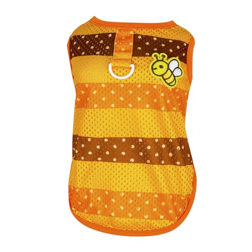Gestreiftes Hundeshirt, geeignet für kleine Hunde, weiches, atmungsaktives Mesh, Sommer-Welpenweste, T-Shirt mit Leinenring und Muster, Pullover, XS/S/M/L/XL, (Orange3, 42X30X29CM) von Generic