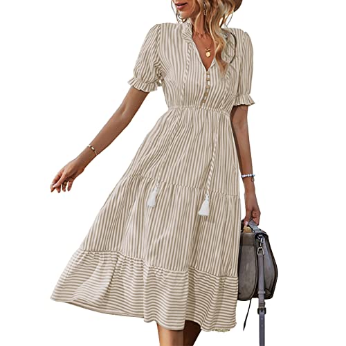 Gestreiftes Kleid, Gekräuselter Holzknopf Eine Warteschlangenstange Halskette (M) von Generic