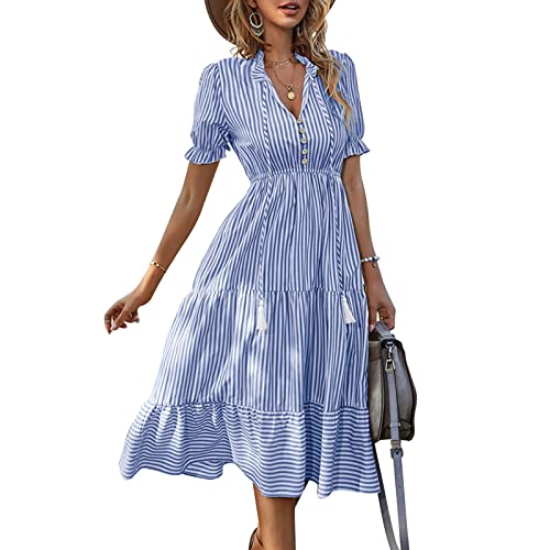 Gestreiftes Kleid, Gekräuselter Holzknopf Eine Warteschlangenstange Halskette (XL) von Generic