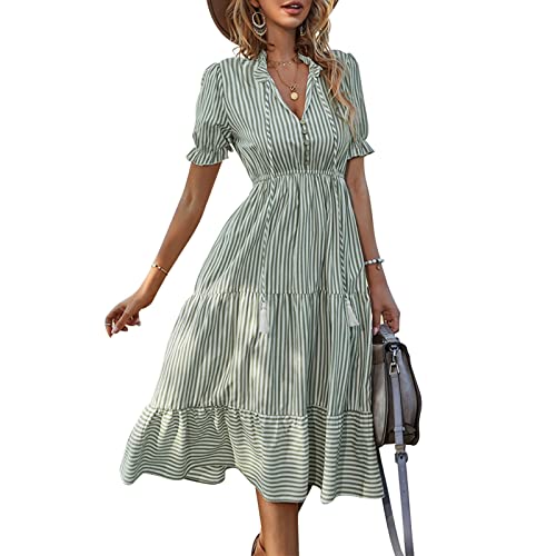 Gestreiftes Kleid, Gekräuselter Holzknopf Eine Warteschlangenstange Halskette (XL) von Generic