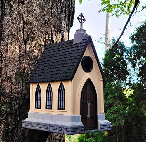 Gotische Kapelle Vogelhaus | 14x18x22cm skurrile Gartendekoration | Outdoor Vogelhaus für kleine Vögel | witterungsbeständiges PETG Design von Generic