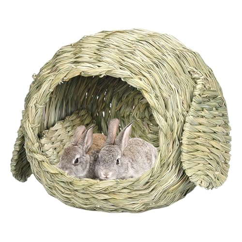 Grashaus für Kaninchen - Natural gefertigtes Tierhideaway, komfortable Tierhütte Spielen Hidebett Heu Matte Kauspielzeug für Hasen Meerschweinchen Hamster Chinchilla von Generic