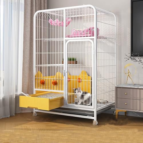 Großer Katzenkäfig Aus Vierkantrohr, 2/3/4-stöckiges Katzengehege Mit Integrierter Katzentoilette Katzenhütten Katzenkletterleiter, Katzenhängematte Starke Tragfähigkeit, Für 1–2 Katzen(White,78*55*10 von Generic