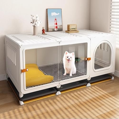 HD-transparent DIY – Haustier-Laufstall, Verbesserte Schiebetür，Hundelaufstall/Kätzchengehege Haustierübungsgehege Für Kleine Hunde, Kätzchen, Kaninchen(White,106 * 46 * 46cm) von Generic