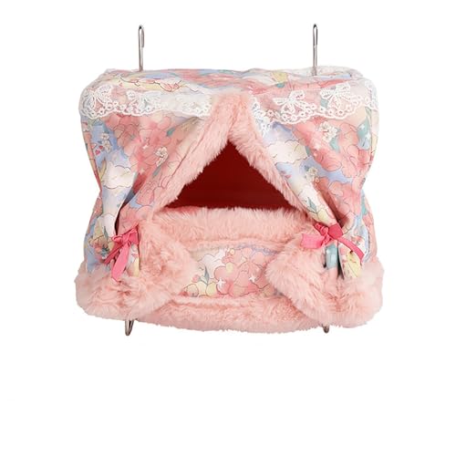 Hängematte Meerschweinchen – Baumwoll- und Edelstahl-Prinzessinnenbett zum Aufhängen, Ratten Zubehör Hängematte, Kuschelnest für Frettchen, Zuckersegler-Spielzeug und Käfigzubehör(pink,Thick) von Generic