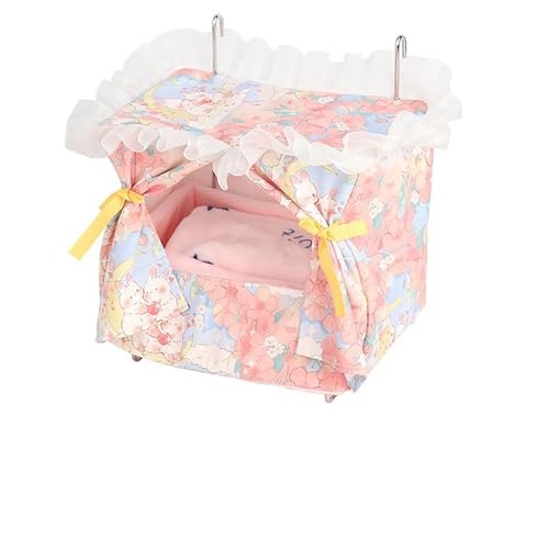 Hängematte Meerschweinchen – Baumwoll- und Edelstahl-Prinzessinnenbett zum Aufhängen, Ratten Zubehör Hängematte, Kuschelnest für Frettchen, Zuckersegler-Spielzeug und Käfigzubehör für(pink,Thin) von Generic