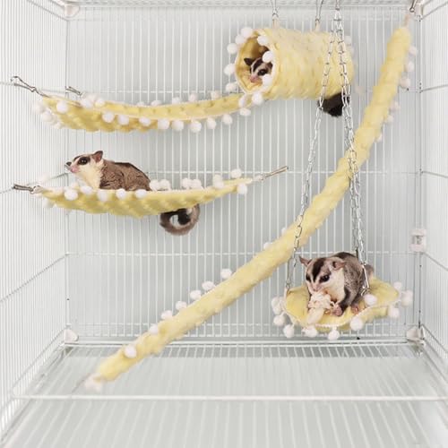 Hängematte Meerschweinchen – Dreieckiger Hängetunnel für Kleintiere, Ratten Zubehör Hängematte, Kuschelbett für Frettchen, Spielzeug & Käfigzubehör für Hamster, Chinchilla, Degus, Zuckersegler(yellow) von Generic