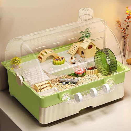 Hamsterkäfig Set Transparenter Kleintierkäfig mit Tunneln, Ratten und Rennmauskäfig mit Zu Öffnender Fronttür und Laufrad, Lebensraum für Hamster Oder Rennmäuse(Green) von Generic