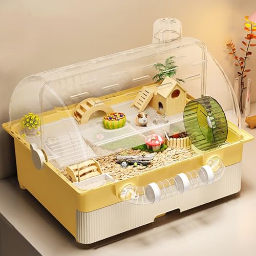 Hamsterkäfig Set Transparenter Kleintierkäfig mit Tunneln, Ratten und Rennmauskäfig mit Zu Öffnender Fronttür und Laufrad, Lebensraum für Hamster Oder Rennmäuse(Yellow) von Generic