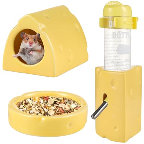 Hamsternest-Set aus Keramik im Brotstil - 3-teiliges Set mit Schüssel & Wasserspender für Rennmäuse, Mäuse und Kleintiere Hamsternest-Set aus Keramik im Brotstil - 3-teiliges Set mit Schüssel & Wasserspender für Rennmäuse, Mäuse und Kleintiere von Generic