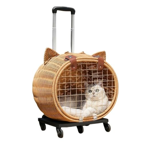 Haustier-Kinderwagen Mit Rädern Und Teleskopgriff, Handgewebter Rattan-Outdoor-Trolley Mit Belüftungslöchern, for Große Katzen (11,3 Kg), for Spazierengehen Oder Reisen von Generic
