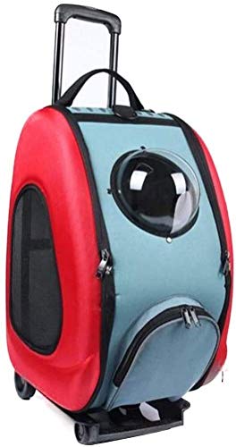 Haustier-Reise-KinderwagenHaustier-Trolley-Koffer Haustiertragerucksack Katze Reise tragen Runden Trolley Verstellbare Transportbox Tasche Tragbar Teleskop (Farbe: Rot) von Generic