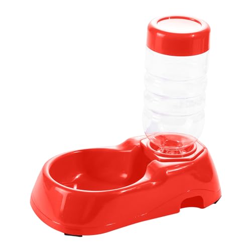 Haustier Wasserspender für Hunde und Katzen Trinkbrunnen Trinkflasche Futterspender für Trockenfutter Wasser, robuster Kunststoff, Rutschfester Boden (Rot, 21.5 x 20.5 x 12cm) von Generic