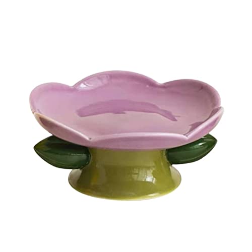 Haustiernapf, Haustier-Keramiknapf, niedlicher Blumennapf, eingemachter Speiseteller, erhöhter Schutz der Halswirbel, um EIN Umkippen zu verhindern (Farbe: Teller lila) von Generic