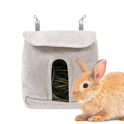 Heu-Futterspender für Kaninchen, tragbar, für Hamster, S/ /L kleine Tiere, Heu-Futterspender mit Haken, verstellbare Kaninchen-Heu-Futtertasche für kleine Haustiere von Generic