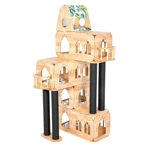 Hölzernes Katzenhaus Herrenhaus Massivholz-Katzen-Klettergestell Katzenstreu-Baum Einteiliges Holz-Raumkapsel-Stall-Katzenspielzeug-Turm-Kratzbrett von Generic