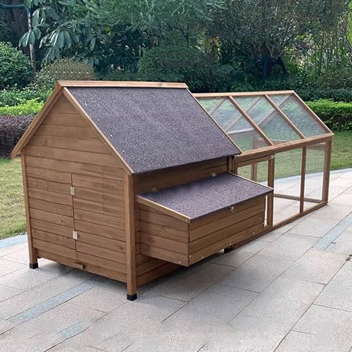 Hühnerauslauf Aus Holz Mehrtüriges Design 2 Größen Hühnerstall Mit Auslauf und Dach Schubladentyp Verzinktes Tablett Hühnerhaus Mit Eiablage(Natural,286 * 129 * 117CM) von Generic