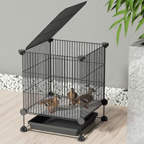Hühnerauslauf Begehbar Verschlüsselter Hühnerstall Aus Metall Assemblage Gratuit Différentes Tailles Kleiner Tierhauszaun Avec Plateau Et Tapis De Cryptage(Black,39 * 39 * 48CM) von Generic