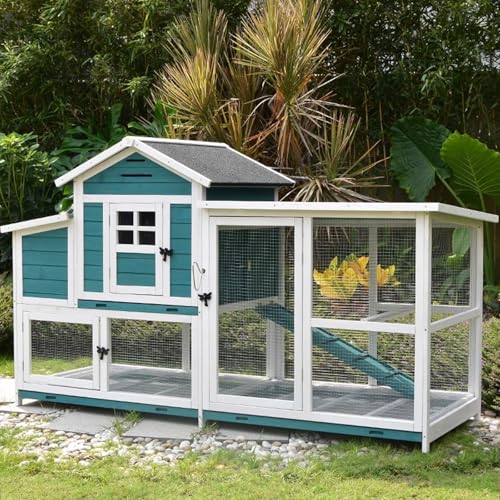 Hühnerauslauf Draußen Groß Aus Massivholz und Eisengeflecht 212 * 83 * 125 cm Winterfest Hühnerhaus Mit Eiablage für 3 Hühner Mit Dach Atmungsaktives Lochdesign(Green) von Generic